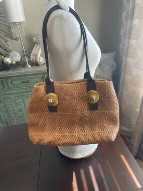 Roberto Pancani Vintage 1990's Straw and Leather Bag